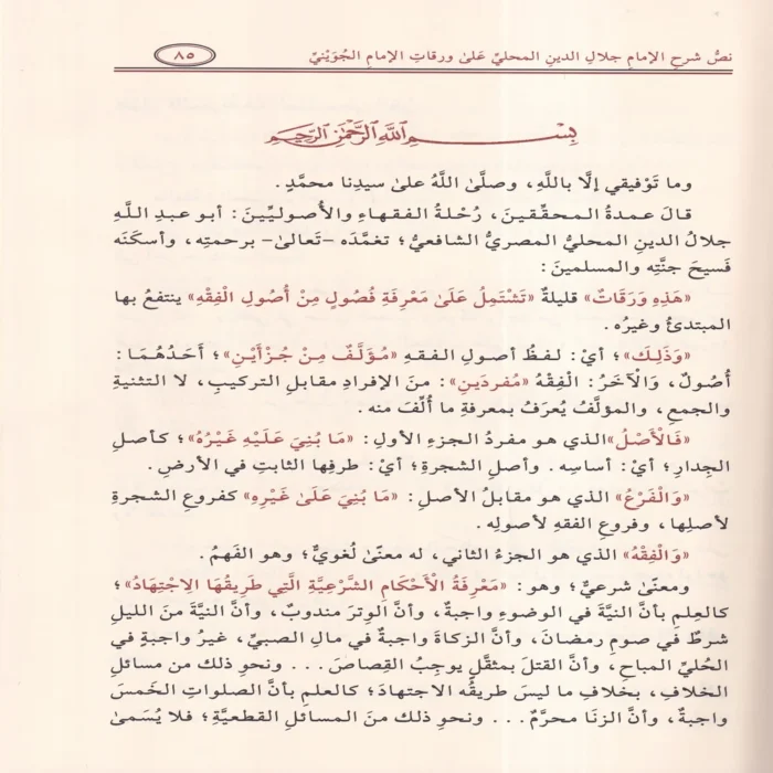 شرح الإمام جلال الدين المحلي على الورقات في أصول الفقه