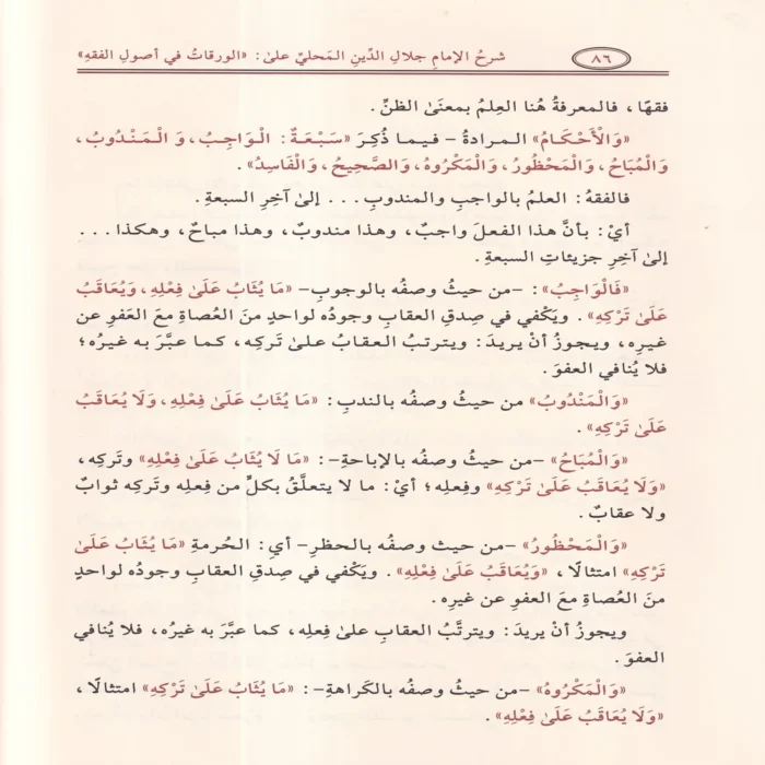 شرح الإمام جلال الدين المحلي على الورقات في أصول الفقه