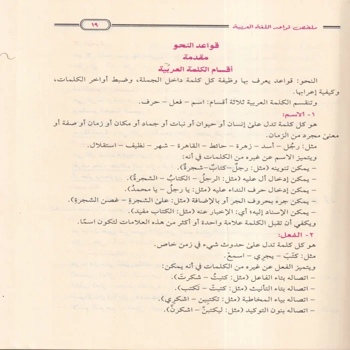 ملخص قواعد اللغة العربية