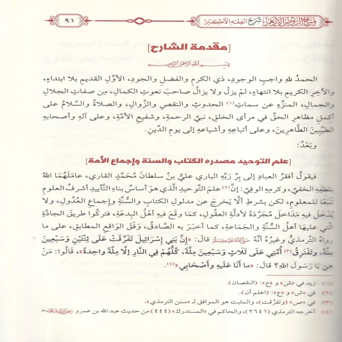 منح الروض الازهر شرح الفقه الاكبر